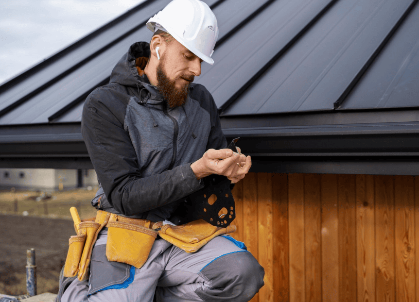 A worker checking a tool.